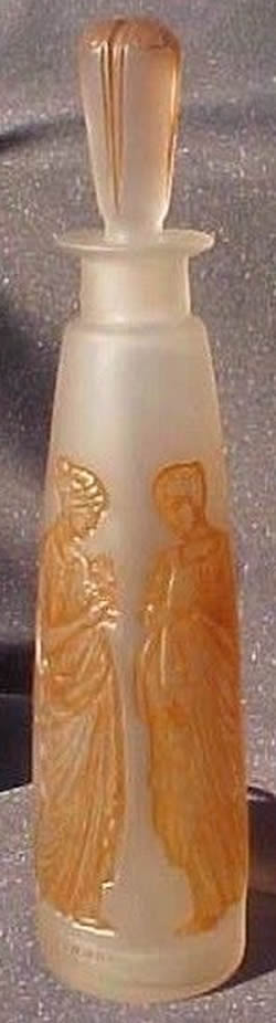 Ambre Antique Perfume Bottle Long Neck Long Stopper Big Lower Section Likely Czech Close Copy Fake of Rene Lalique Design