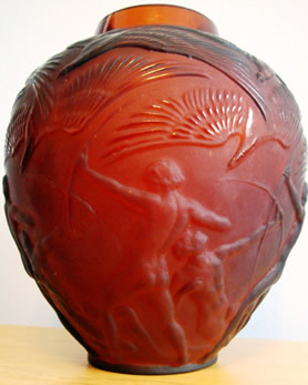 Archers Vase Fake Modern Copy In Amber Glass Of An Original Rene Lalique Design