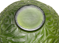 Gui Vase in Green Glass Bottom View Unsigned Highly Suspicious Example of Rene Lalique Gui Vase Design