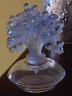 Iris Muguest Perfume Bottle Blue Stopper Copy of Rene Lalique Muguet Unsigned