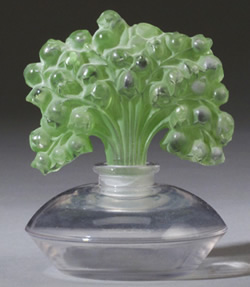Irice Perfume Bottle Muguet With Green Stopper - A Copy of the Rene Lalique Perfume Bottle Muguet