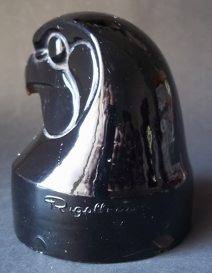 Rigolleau Tete D'Epervier Mascot In Black Glass - A Copy The Rene Lalique Hawk Head