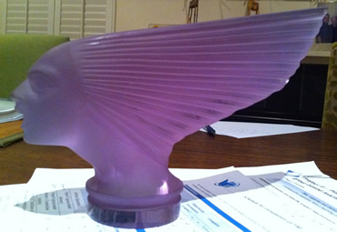 Victorie Amethyst Glass Car Mascot Copy of Rene Lalique Design
