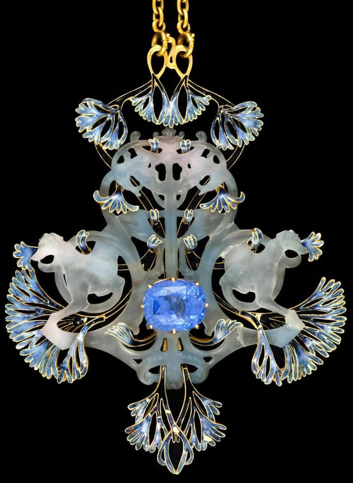 Rene Lalique Chiens Et Serpents Dans Feuillage Pendant