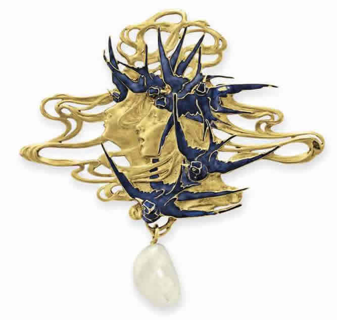 Rene Lalique Deux Visages Et Oiseaux Brooch