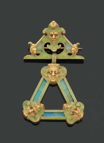 Rene Lalique Masques Et Triangles Brooch