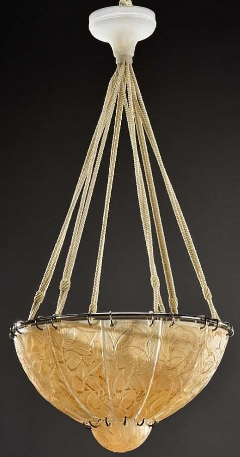 Rene Lalique Hanging Light Fixture Feuilles De Charme