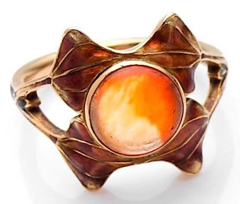 Rene Lalique Ring Feuilles Et Cabochon