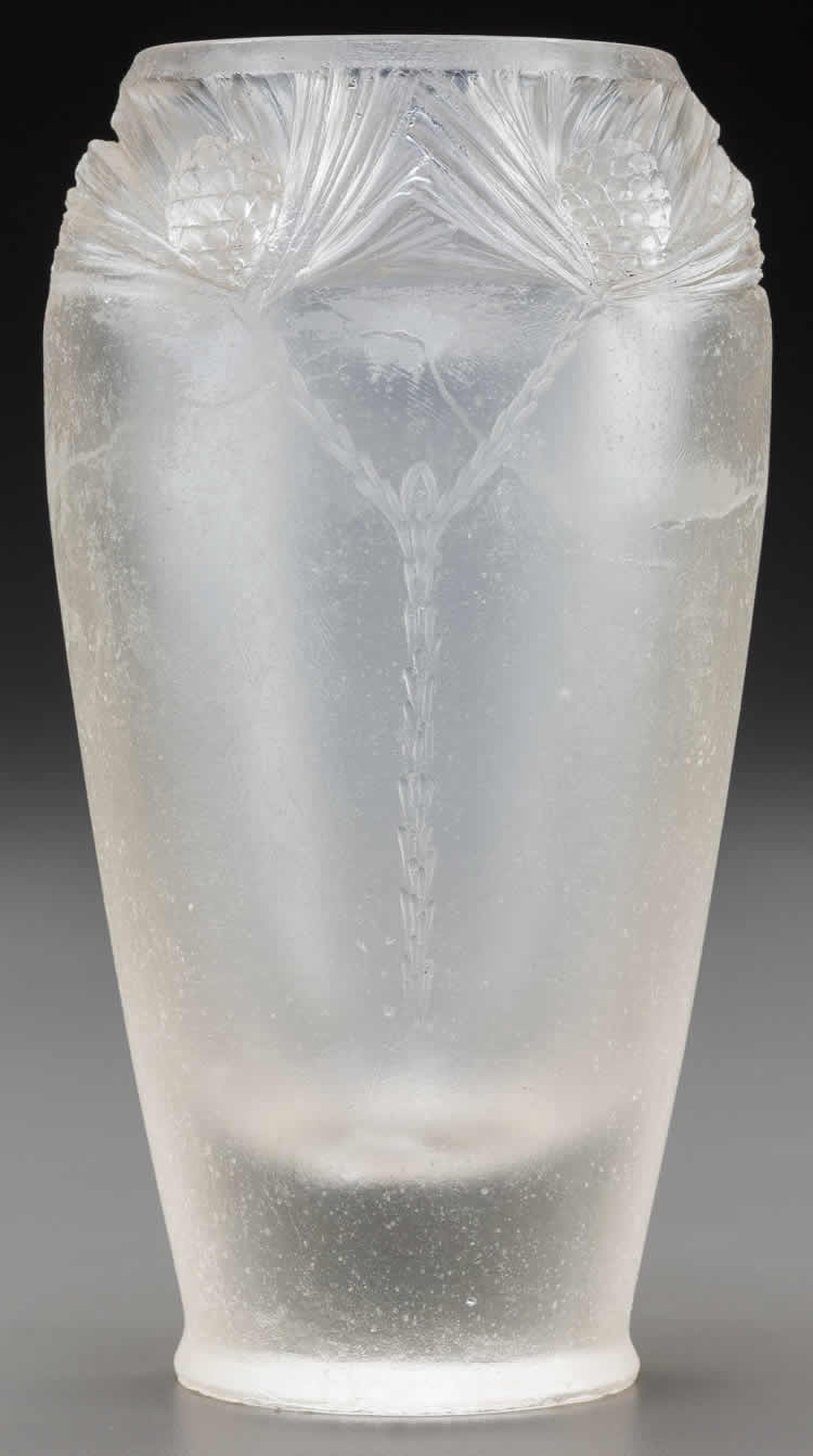 Rene Lalique Frise Sapin Et Branches Cire Perdue Vase