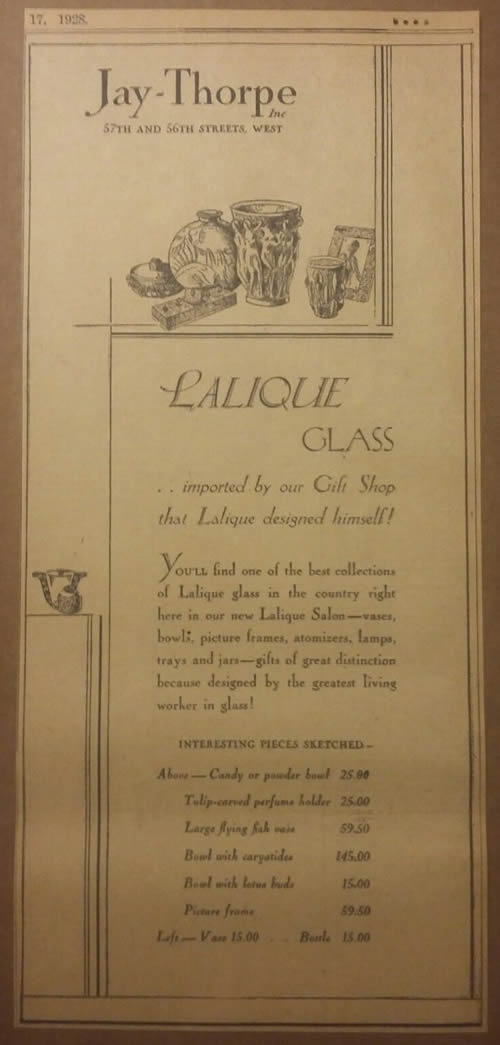 Rene Lalique Newspaper Ad Jay Thorpe