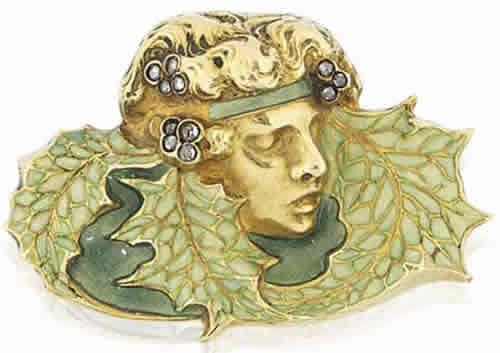 Rene Lalique Brooch Leafed Woman