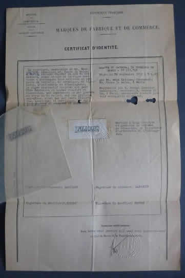 Rene Lalique Long Tail L Lalique Signature CERTIFICATE D'IDENTITE Document