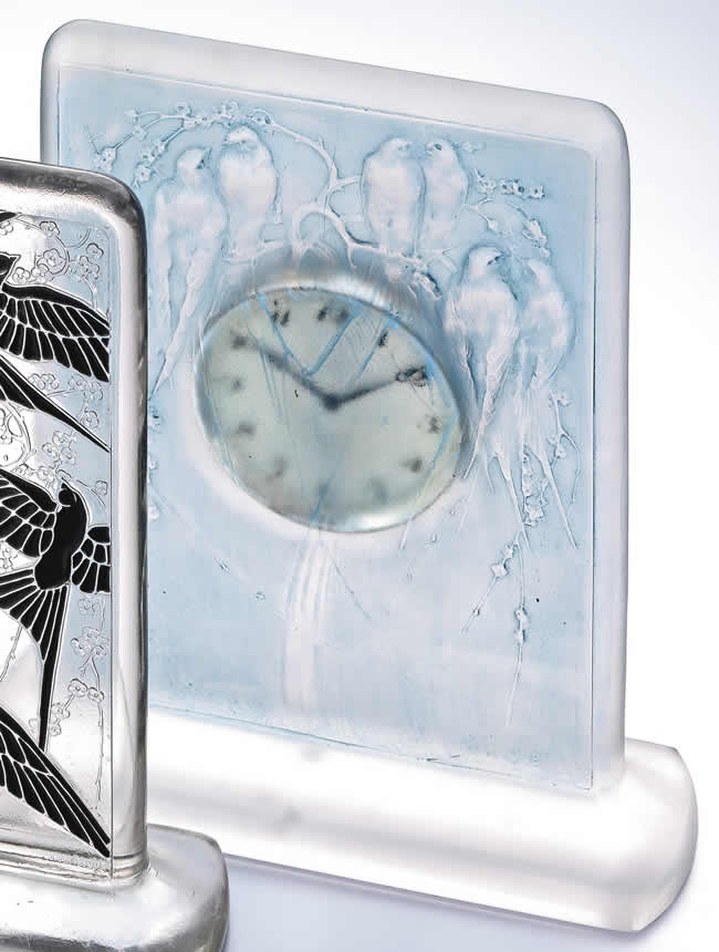 Rene Lalique Clock Six Hirondelles Perchees