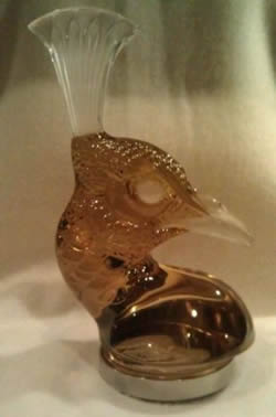 Tete De Paon Lalique France Modern Crystal Peacock Head Paperweight In Amber Glass
