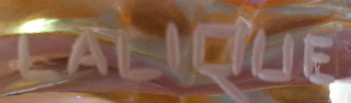 Capital letters LALIQUE modern wheel cut signature from the large double doves perfume bottle for Nina Ricci