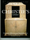 Decorative Arts - Art Nouveau - Art Deco Auction Catalogue - Book - Magazine For Sale: Christie's London Important 20th Century Decorative Arts including Late 19th Century Design Wednesday 16 May 2001: A Post War Auction Catalog - Book - Magazine